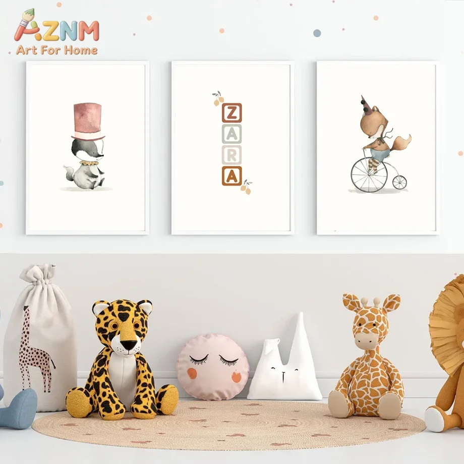 Baby Name Wall Art - AZNM Çerçevesiz Tuval Poster Suluboya Sirk