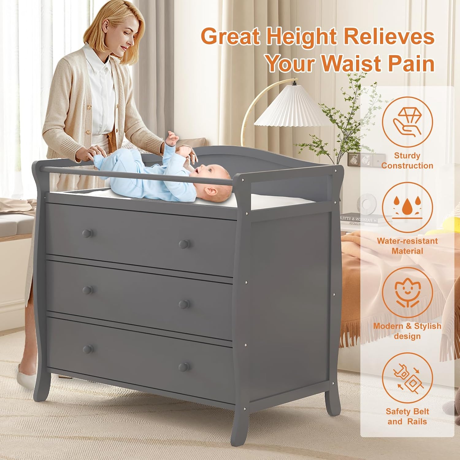 Baby Nursery Unisex - 3 Çekmeceli Bebek Alt Değiştirme Masası