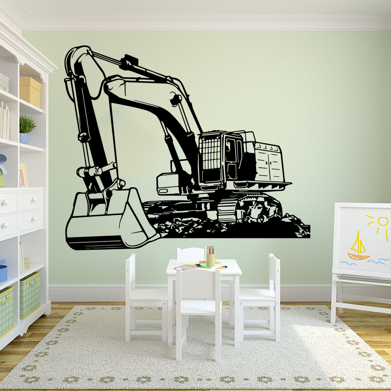 Baby Nursery Wall Mural - Büyük Ağır Ekipman Ekskavatör Kazıcı Duvar