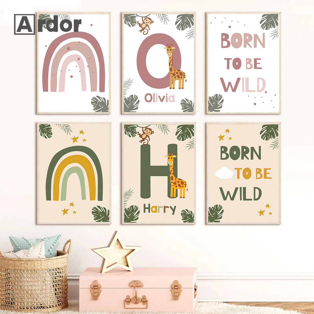 Baby Name Wall Art - Iskandinav Orman Hayvan Posterler Özel Ad