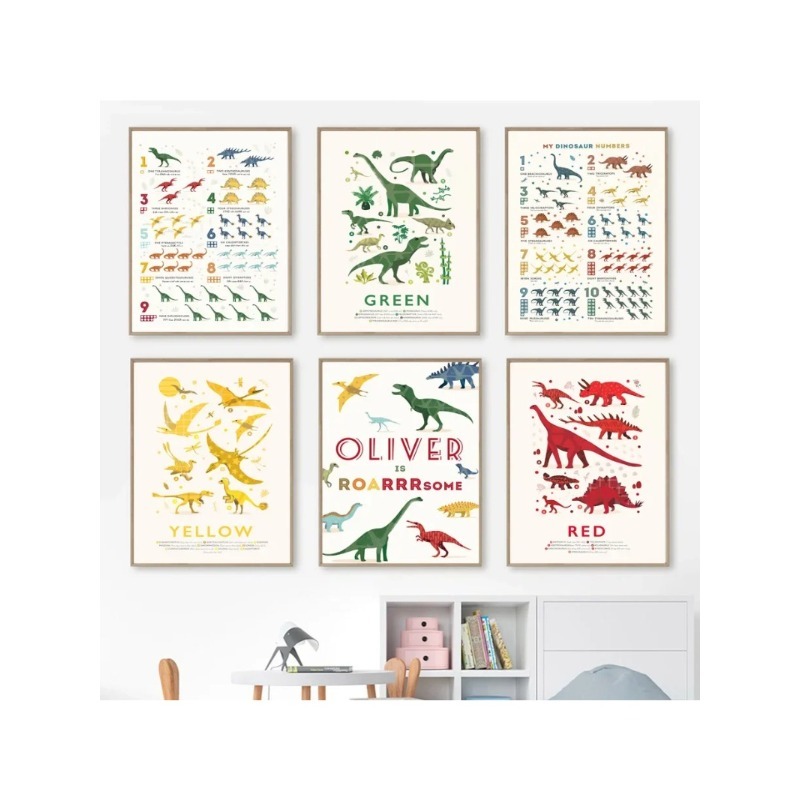 Baby Name Wall Art - Dinozor Numaraları Eğitici ABC Alfabe Özel