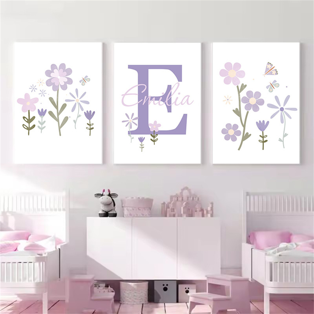 Baby Name Wall Art - Bebek Kız Adı Özel Poster Mor