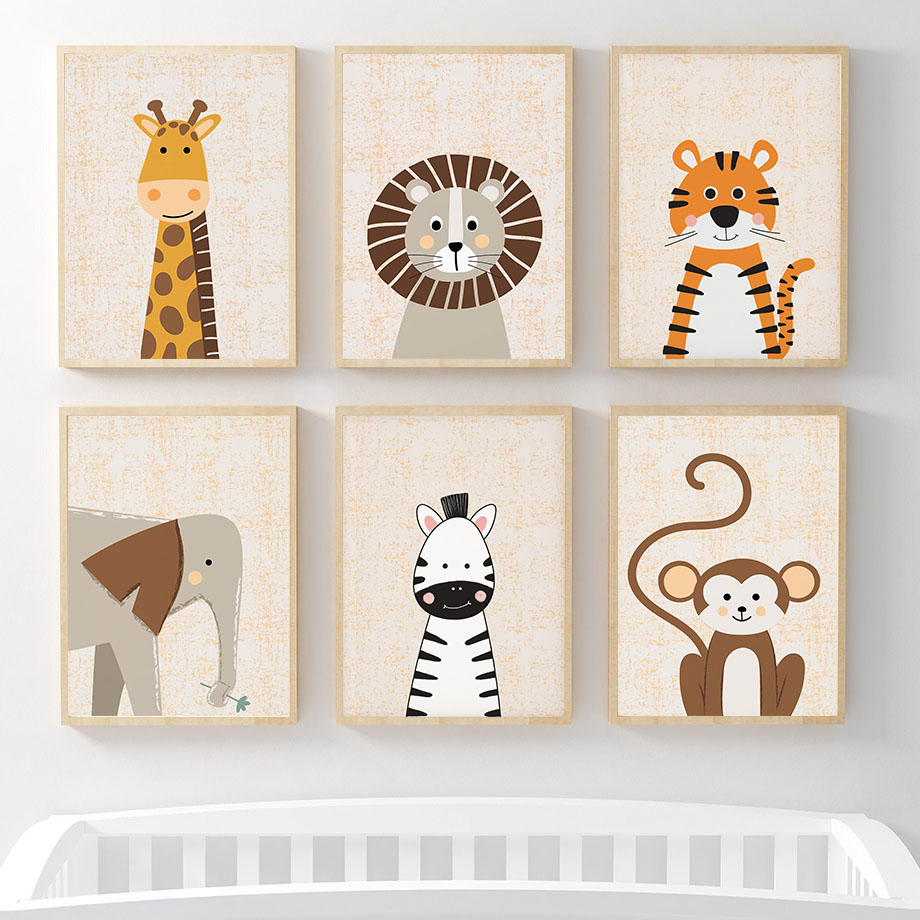 Baby Name Wall Art - Aslan Zürafa Fil Zebra Maymun Çocuk