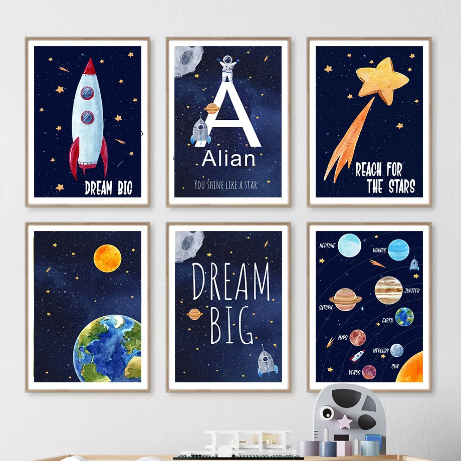 Baby Name Wall Art - 1 adet tuval boyama özel adı
