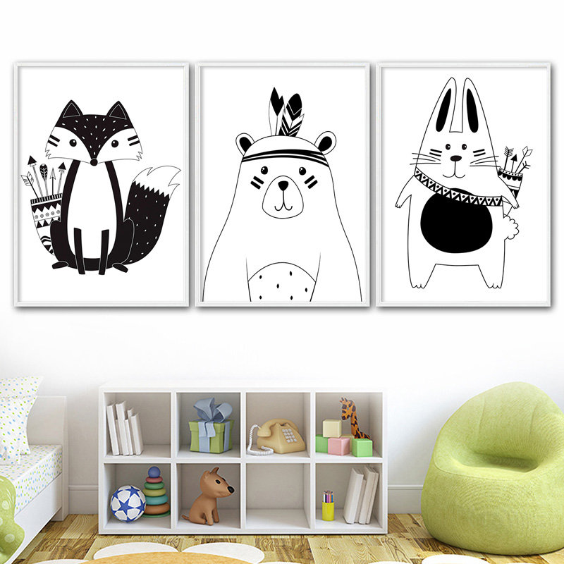 Siyah Beyaz Karikatür Ayı Tavş - Baby Name Wall Art incelemesi ve fiyatı