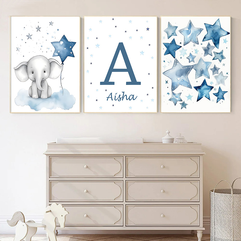 Mavi ay ve yıldız bebek adı öz - Baby Name Wall Art incelemesi ve fiyatı