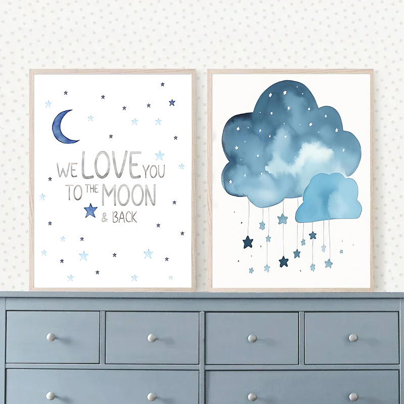 Mavi ay ve yıldız bebek adı öz - Baby Name Wall Art incelemesi ve fiyatı