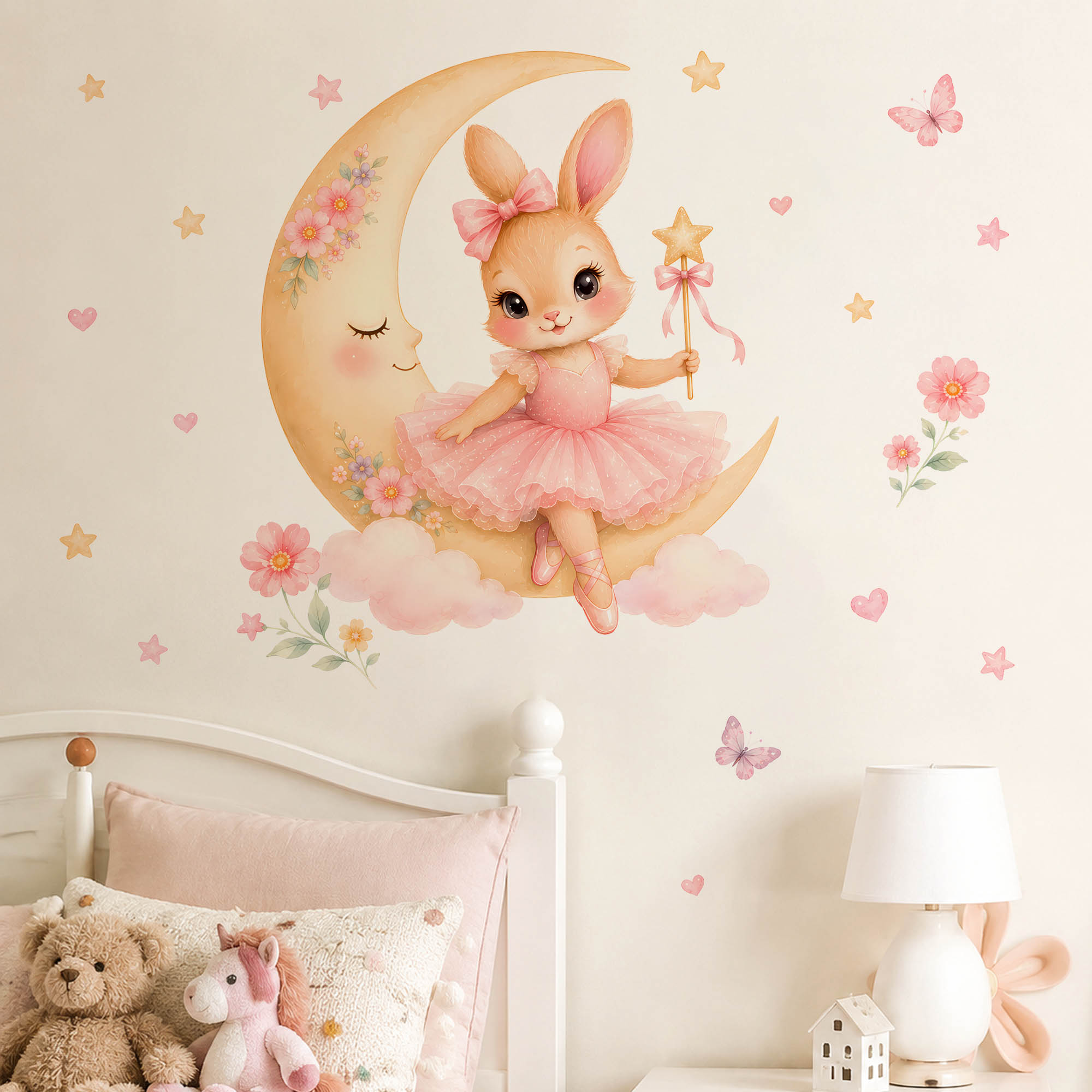 Suluboya Balerin Tavşanlı Ay D - Baby Nursery Wall Mural incelemesi ve fiyatı