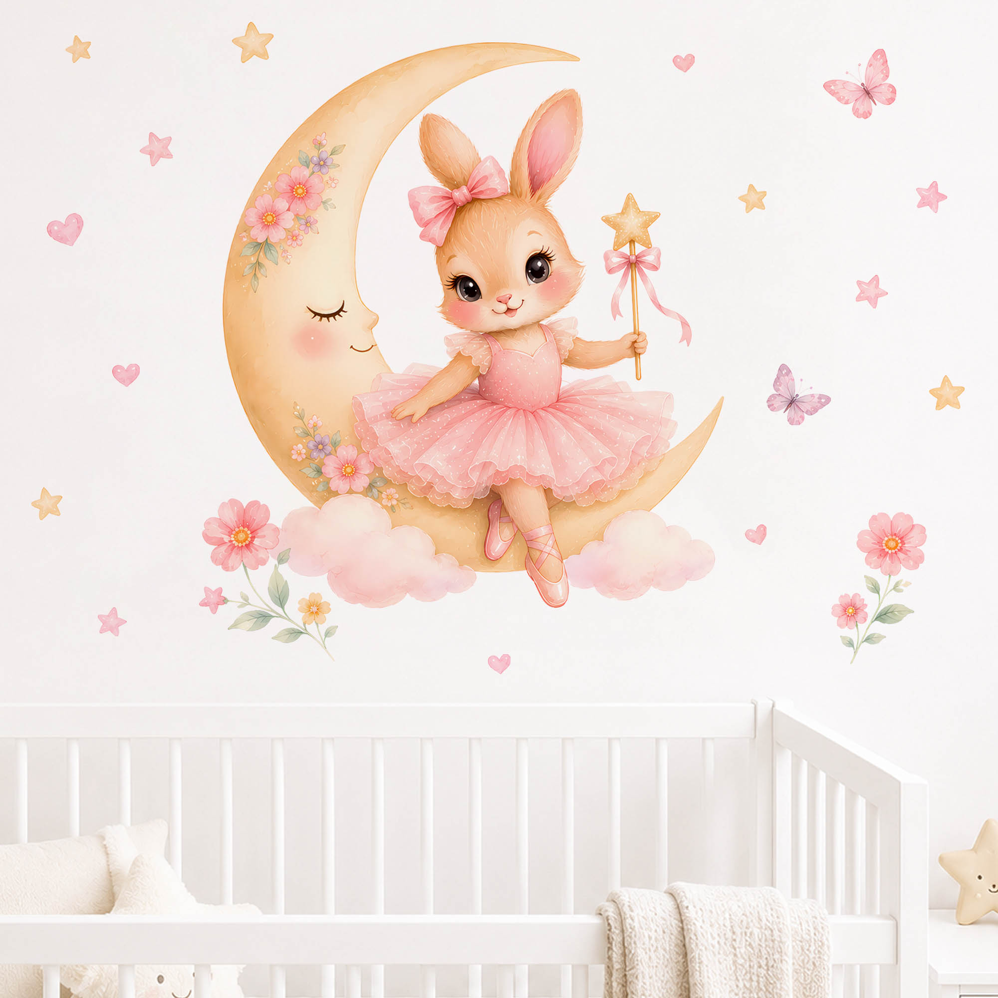 Suluboya Balerin Tavşanlı Ay D - Baby Nursery Wall Mural incelemesi ve fiyatı