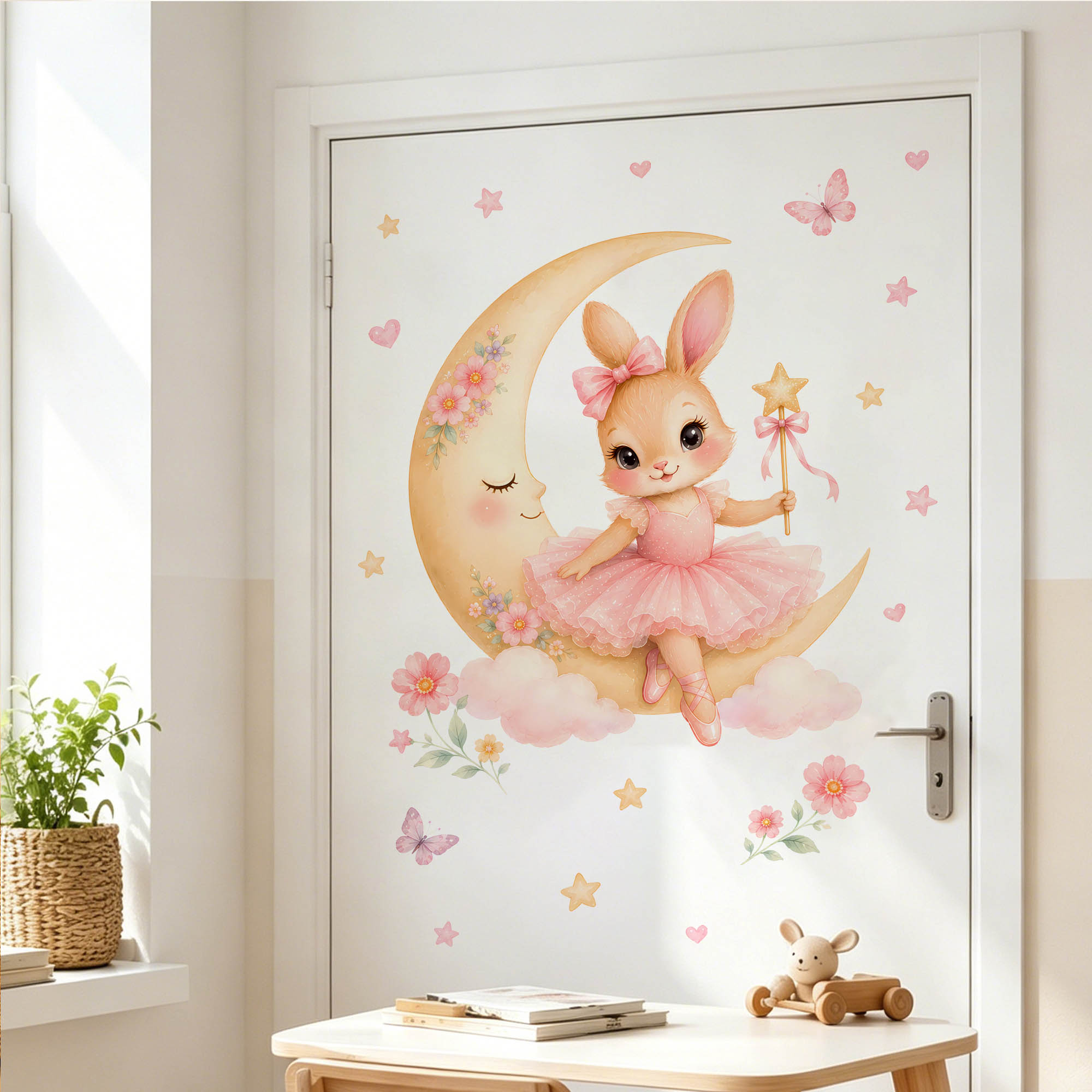 Suluboya Balerin Tavşanlı Ay D - Baby Nursery Wall Mural incelemesi ve fiyatı