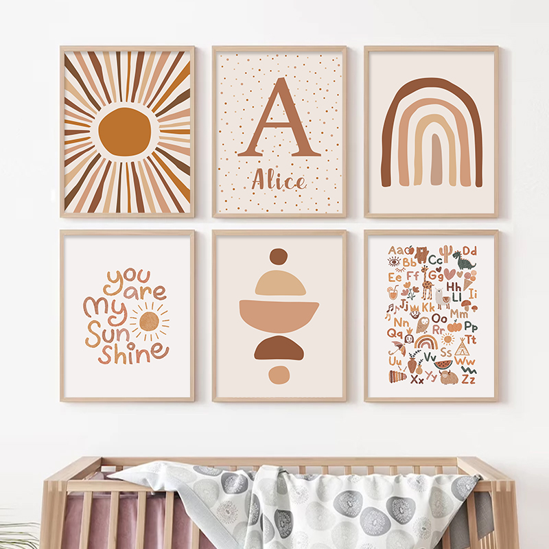 Soyut güneş gökkuşağı özel beb - Baby Name Wall Art incelemesi ve fiyatı