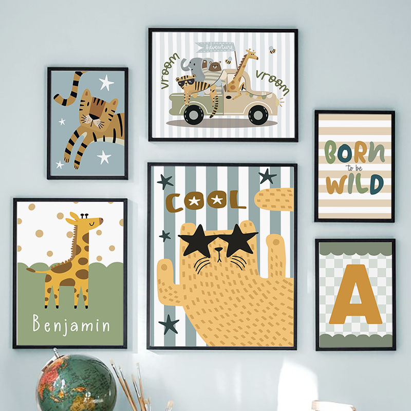 Kawaii Kaplan Aslan Zürafa Ara - Baby Name Wall Art incelemesi ve fiyatı