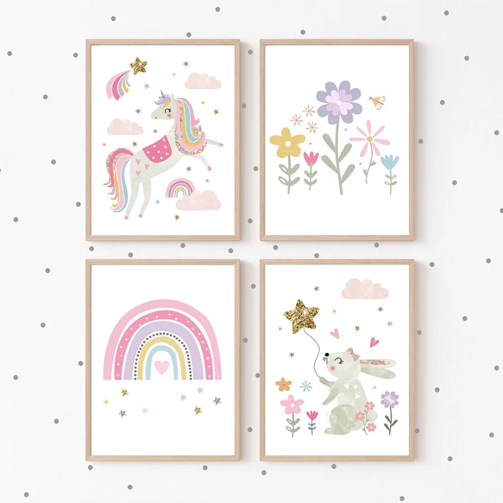Pembe Unicorn Tavşan Gökkuşağı - Baby Name Wall Art incelemesi ve fiyatı