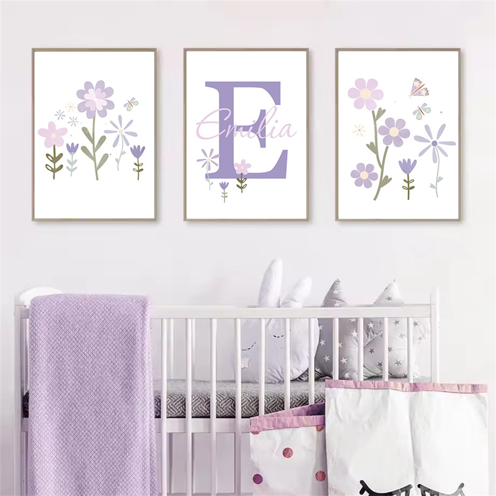 Bebek Kız Adı Özel Poster Mor  - Baby Name Wall Art incelemesi ve fiyatı