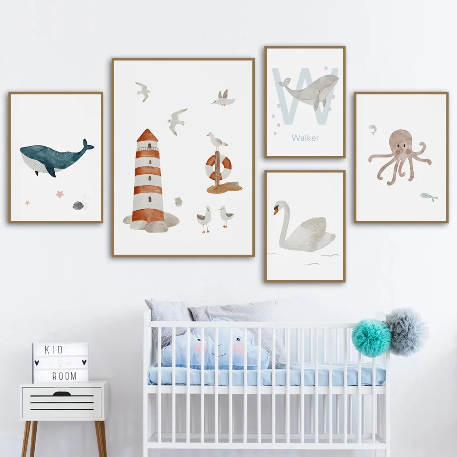 Özel Ad Balina Ahtapot Kaplumb - Baby Name Wall Art incelemesi ve fiyatı