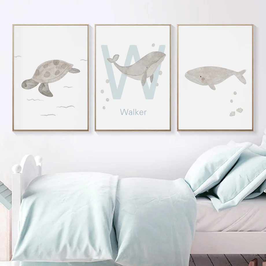 Özel Ad Balina Ahtapot Kaplumb - Baby Name Wall Art incelemesi ve fiyatı