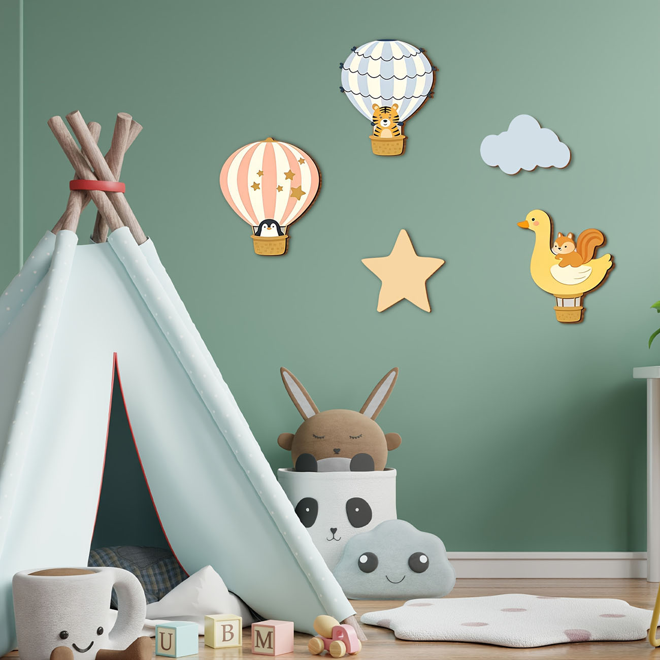 5 Adet Hayvan Sıcak Hava Balon - Baby Nursery Wall Mural incelemesi ve fiyatı